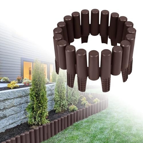 LZQ 8,4m Braun Rasenkante Kunststoff Flexibel Gartenpalisade Holzoptik Palisade Beetzaun Beetumrandung Beeteinfassung für Gärten, Gras-und Steintrennung, 30 Stück von LZQ