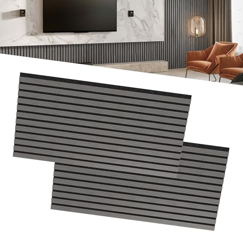 LZQ Akustikpaneele Echtholz Furnier 2er Set Wandverkleidung 120 x 60 cm Wandpaneele Lamellenwand Schalldämmung Holzpaneele Wand Akustikplatten Wanddekoration für Wohnzimmer Flur Büro (Anthrazit) von LZQ