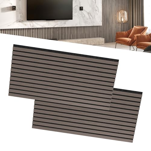 LZQ Akustikpaneele Echtholz Furnier 2er Set Wandverkleidung 120 x 60 cm Wandpaneele Lamellenwand Schalldämmung Holzpaneele Wand Akustikplatten Wanddekoration für Wohnzimmer Flur Büro (Braun) von LZQ