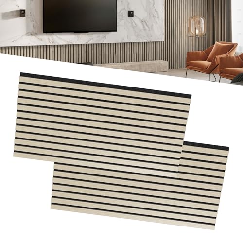 LZQ Akustikpaneele Echtholz Furnier 2er Set Wandverkleidung 120 x 60 cm Wandpaneele Lamellenwand Schalldämmung Holzpaneele Wand Akustikplatten Wanddekoration für Wohnzimmer Flur Büro (Holzfarbe) von LZQ