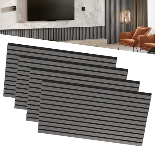 LZQ Akustikpaneele Echtholz Furnier 4er Set Wandverkleidung 120 x 60 cm Wandpaneele Lamellenwand Schalldämmung Holzpaneele Wand Akustikplatten Wanddekoration für Wohnzimmer Flur Büro (Anthrazit) von LZQ