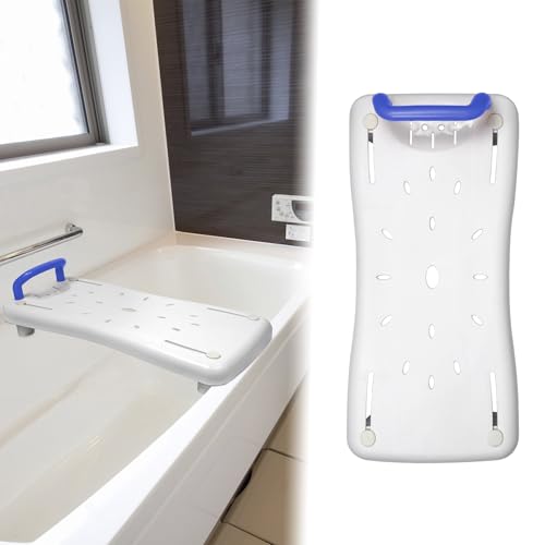 LZQ Badewannenbrett 70cm lang Badewannensitz Senioren mit Blau Griff und Seifenablage, Einstellbar Wannensitz Sitzbrett für Badewanne für Erwachsene bis max.150kg von LZQ