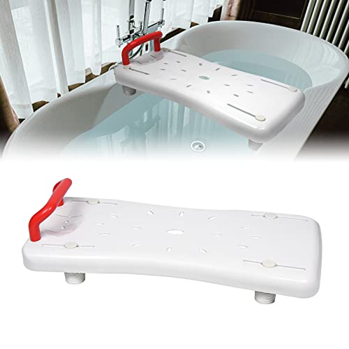 LZQ Badewannenbrett 70cm lang Badewannensitz Senioren mit Rot Griff und Seifenablage, Einstellbar Wannensitz Sitzbrett für Badewanne für Erwachsene bis max.150kg von LZQ