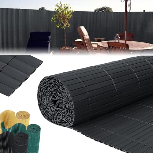 LZQ Balkon Sichtschutz Balkonverkleidung Wetterfest, Garten Sichtschutzzaun Sichtschutzmatte Balkonumrandung Blende mit verstärkten Lamellen, 4 x 0,9 m (L x B)，Anthrazit von LZQ