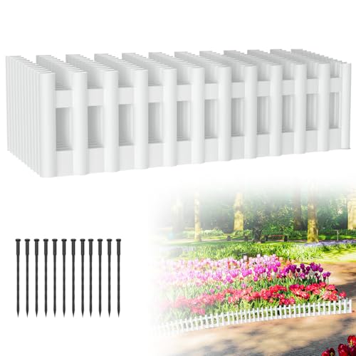 LZQ Beeteinfassung Holzoptik,Kunststoff Rasenkante,Flexibler Beetumrandung mit Erdnägeln,Garden Border aus Polypropylen Weiß 1 Element (L x H): 43 x 12cm - 18 Stück von LZQ