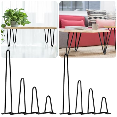 LZQ DIY Hairpin Tischbeine 4er Set Doppelstab Möbelfüße,Metall Tischfuß für Schreibtisch Couchtisch, Schreibtischbeine mit 4 Bodenschoner und 20 Schrauben,Haarnadelbeine Tischgestell,40 cm,Schwarz von LZQ