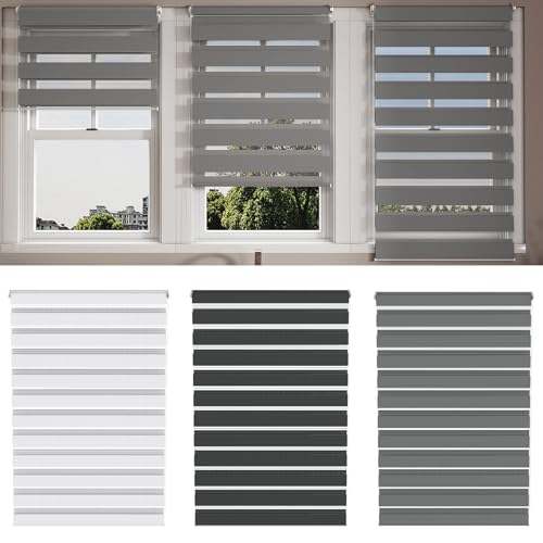 LZQ Doppelrollo Klemmfix ohne Bohren|B120 x H150cm Grau|Fenster Rollos für Innen|Duo Rollo Klemmrollo mit Lichtdurchlässig und Verdunkelnd|Höhe Stufenlos Verstellbar von LZQ
