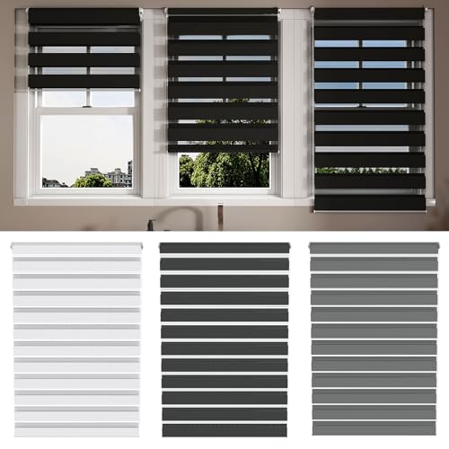 LZQ Doppelrollo Klemmfix ohne Bohren|B90 x H220cm Schwarz|Fenster Rollos für Innen|Duo Rollo Klemmrollo mit Lichtdurchlässig und Verdunkelnd|Höhe Stufenlos Verstellbar von LZQ