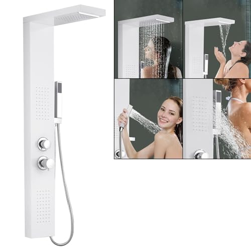 LZQ Duschpaneel Regendusche Duschsystem Höhenverstellbar 4 in 1 Duschstange 304 Edelstahl Handbrause mit Thermostat Duschpaneelsystem Weiß LZQ Duschpaneel Regendusche Duschsystem Höhenverstellbar 4 in 1 Duschstange 304 Edelstahl Handbrause mit Thermostat Duschpaneelsystem Weiß von LZQ