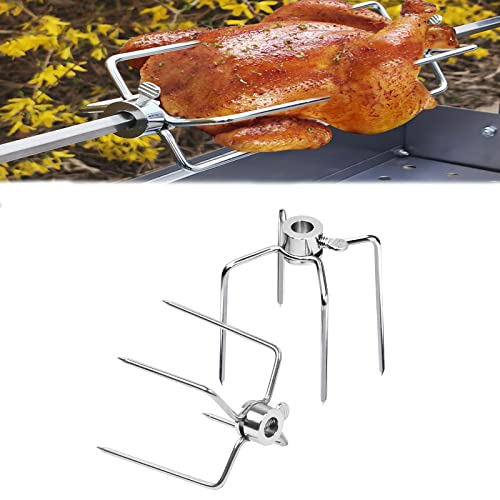 LZQ Fleischklammer 2 Stück Fleischnadeln für Grillspieß,304 Edelstahl Hitzebeständig und rostfrei Multifunktionaler Hähnchengrill Grillgabel für Drehspieß von LZQ