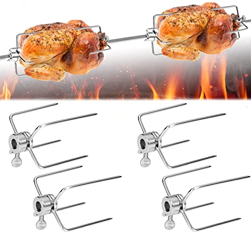 LZQ Fleischklammer 4 Stück Fleischnadeln für Grillspieß,304 Edelstahl Hitzebeständig und rostfrei Multifunktionaler Hähnchengrill Grillgabel für Drehspieß von LZQ