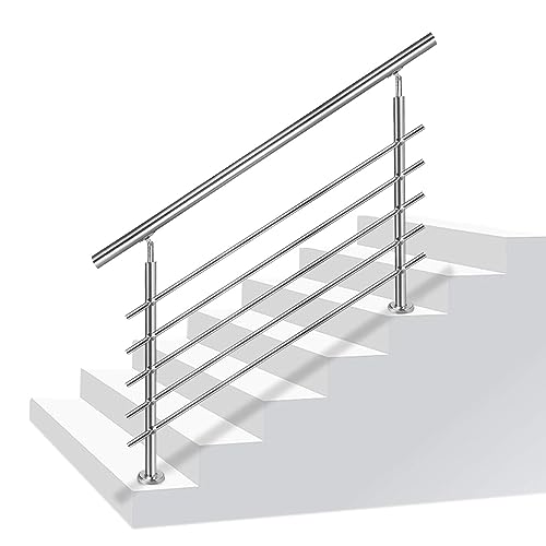 LZQ Handlauf Edelstahl Aussen Geländer für Treppen Brüstung Balkon mit/ohne Querstreben (80cm, 5 Querstreben) von LZQ