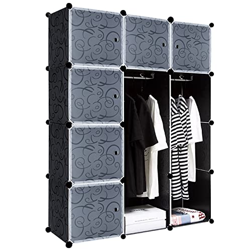 LZQ Kleiderschrank Mehrzweckschrank DIY Regalsystem Schrank, Kunststoff Garderobenschrank Schlafzimmerschrank mit Tür, Steckregal Aufbewahrung Staubdicht mit 12 Würfeln von LZQ