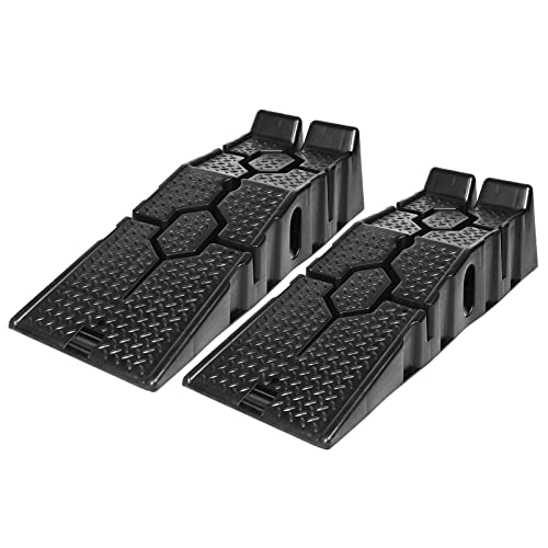 LZQ 2er-Set Kunststoff Auffahrrampe PKW Auffahrrampen KFZ Schwerlast Rampe, Tragfähigkeit 2,5 t, mit Überfahrschutz, Breite bis 330mm von LZQ