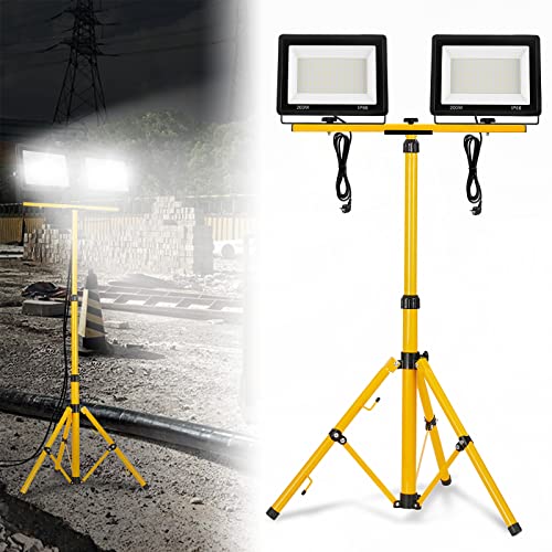 LZQ LED Baustrahler 2*200W Kaltweiß Arbeitsleuchte 16000LM Scheinwerfer mit Stativ und Netzkabel, Arbeitsscheinwerfer IP66 Wasserdicht LED Fluter mit Stecker, Bauscheinwerfer für Werkstatt Baustelle LZQ LED Baustrahler 2*200W Kaltweiß Arbeitsleuchte 16000LM Scheinwerfer mit Stativ und Netzkabel, Arbeitsscheinwerfer IP66 Wasserdicht LED Fluter mit Stecker, Bauscheinwerfer für Werkstatt Baustelle von LZQ