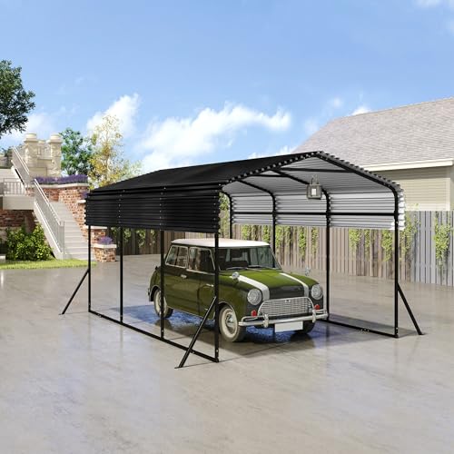 LZQ Outdoor-Autozelt-Garage | 10 x 15FT Carport Schwarz | Metall Außengarage-Auto-Unterstand| Schatten mit verzinktem Metalldach für Autos und Boote biwakzelt von LZQ