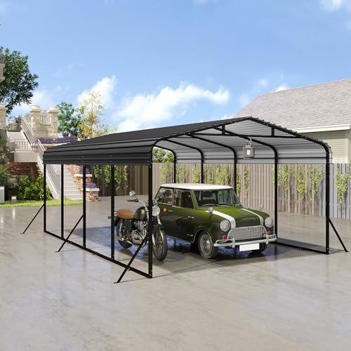 LZQ Outdoor-Autozelt-Garage | 12 x 20FT Carport Schwarz | Metall Außengarage-Auto-Unterstand| Schatten mit verzinktem Metalldach für Autos und Boote biwakzelt LZQ Outdoor-Autozelt-Garage | 12 x 20FT Carport Schwarz | Metall Außengarage-Auto-Unterstand| Schatten mit verzinktem Metalldach für Autos und Boote biwakzelt von LZQ
