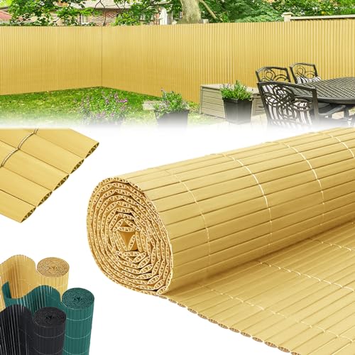 LZQ PVC Sichtschutzmatte Sichtschutzzaun Bambus, 5 x 0,9 m (L x B), Balkonverkleidung, Balkonumrandung, Blende mit verstärkten Lamellen, Garten, Balkon, Terrasse, Outdoor von LZQ