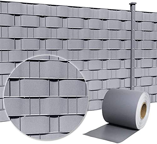 LZQ PVC Sichtschutzstreifen Sichtschutzfolie Extra dick Blickdicht Sichtschutz Streifen Doppelstabmattenzaun Zaunfolie mit 40 Befestigungsclips für Gartenzaun, Balkon (70m x 19cm, Hellgrau) von LZQ