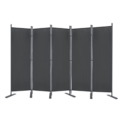 LZQ Paravent 5Teilig 280 x 180cm Stoff Raumteiler Trennwand Faltbar Balkon Sichtschutz Stellwand für Innen Outdoor Garten Terrasse Dunkelgrau von LZQ