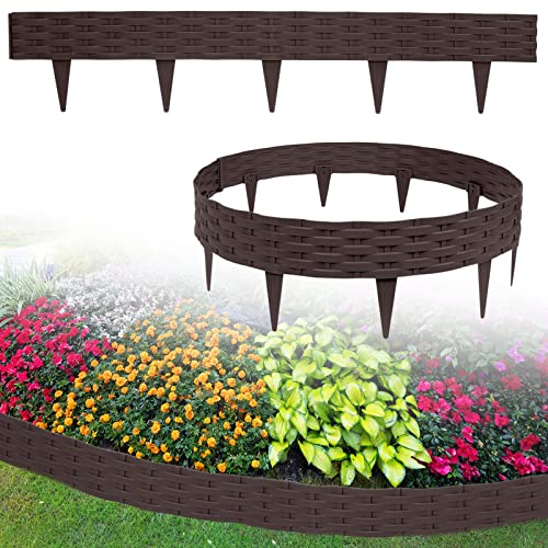 LZQ Rasenkante Beeteinfassung 35m,Biegbarer Kunststoff Beetumrandungen Rattan-Design Palisaden mit 35 Elemente á 100 cm,Braun von LZQ
