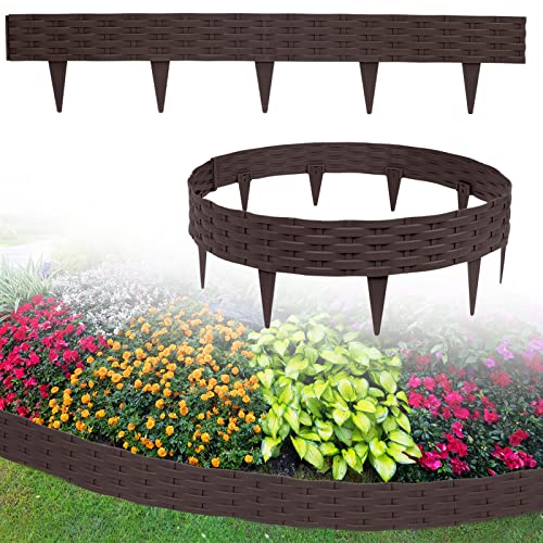 LZQ Rasenkante Beeteinfassung Rund Kunststoff, Beeteinfassung Beetumrandungen 40m Rattan-Design Palisaden mit 40 Elemente á 100 cm, Braun von LZQ