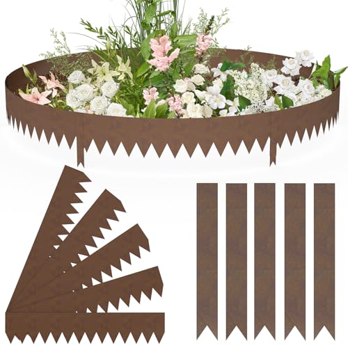 LZQ Rasenkante Metall,20 cm Hoch, Rostfarbe,Rostbeständige Beeteinfassung,Flexible Rasenmähkante Beetumrandung,Garten Beetbegrenzung für Blumenbeete,Hofwege,5er-Set von LZQ