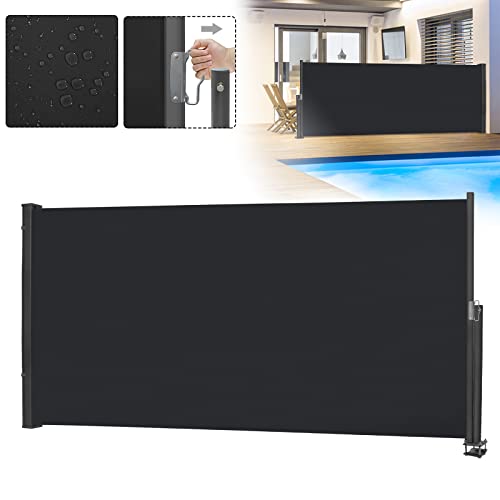 LZQ Seitenmarkise Ausziehbar Sichtschutz Sonnenschutz Windschutz Markisen, Wasserbeständig Polyester Seitenrollo mit Wandhalterung aus Alu für Terrasse Balkon Privatsphäre (140x300cm, Anthrazit) von LZQ