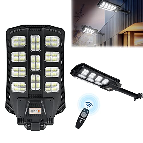 LZQ Solarlampen für Außen mit Bewegungsmelder und Fernbedienung Straßenlaternen 400W Solar Aussenleuchte Straßenlampe, 1056 LEDs 3 Modi IP65 Wasserdichte für Outdoor Garten Wege Hof von LZQ