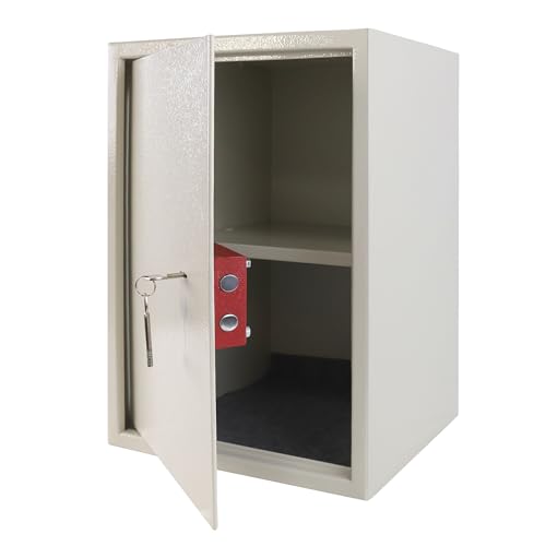 LZQ Tresor Möbeltresor mit Doppelbartschloss, Tresor Safe mit Schlüssel-Schloss, Wandtresor Wandsafe, Geldschrank Boden ink. 2 x Schlüssel, 35 x 31 x 50 cm (Silber) von LZQ