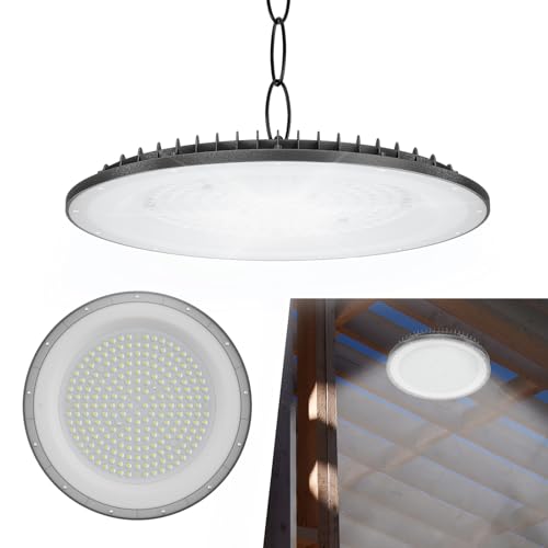 LZQ UFO LED Industrielampe Hallenstrahler Industriebeleuchtung IP65 Wasserdicht UFO Lampe Kaltweiß 6000-6500K Hallenbeleuchtung für Werkstatt Garage Fabriken【300W】 von LZQ
