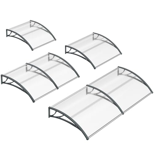 LZQ Vordach für Haustür Pultbogenvordach Überdachung Pultvordach aus Transparent Polycarbonat und Aluminium Rahmen, Wetterschutz Haustürvordach für Türdach und Fenster (150 x 100 cm, Grau) von LZQ