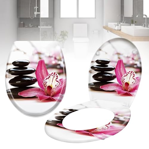 LZQ WC Sitz Toilettendeckel mit Absenkautomatik Toilettensitz Universal Größe Toilettensitz aus Hartplastik Antibakteriell Klodeckel aus Duroplast, Roter Stein von LZQ