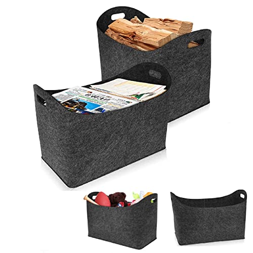 LZQ XXL Filztasche Kaminholzkorb mit Verstärkter Griff, Holzkorb für Kaminholz aus Filz, Filztaschen Shopper Extra Dicker für Einkauf, Kaminholz, Zeitung, Brennholz (4 Stück Dunkelgrau) von LZQ