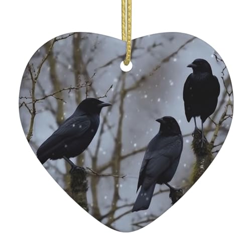 LZQPOEAS Black Crow Birds Christmas Ornaments Ceramic Ornament Heart Ornament for Christmas Tree Heart Ceramic Hanging for Xmas Tree Christmas Hanging Decorations for Outdoor Indoor von LZQPOEAS