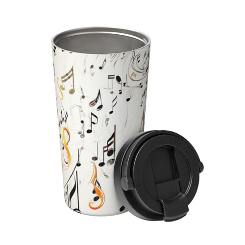 Isolierter Kaffeebecher mit Henkel Edelstahl Kaffeebecher Vakuum Auslaufsicher Reisebecher Wiederverwendbar Autobecher Musiknoten Druck Kaffeetassen für Reisen Büro 500ML von LZQPOEAS