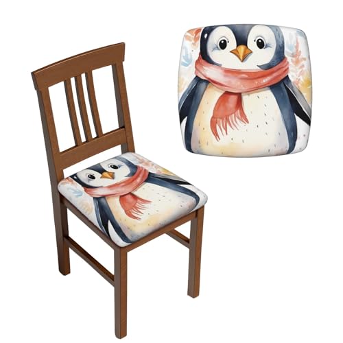 LZQPOEAS Stuhl-Sitzbezüge, 6-teilig, quadratisch, waschbar, niedlicher Cartoon-Pinguin-Kissenbezug, abnehmbarer Kissenbezug für Esszimmerstühle, Stuhlschoner von LZQPOEAS