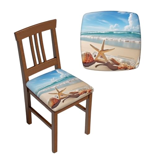 LZQPOEAS Stuhl-Sitzbezüge, quadratisch, waschbar, hübscher Strand- und Muschel-Kissenbezug, abnehmbarer Kissenbezug, für Esszimmerstühle, Stuhlschoner, 2 Stück von LZQPOEAS