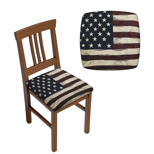 LZQPOEAS Stuhl-Sitzbezüge, quadratisch, waschbar, mit amerikanischer Flagge, abnehmbarer Kissenbezug, für Esszimmerstühle, Stuhlschoner, Bezug für Zuhause, 4 Stück von LZQPOEAS