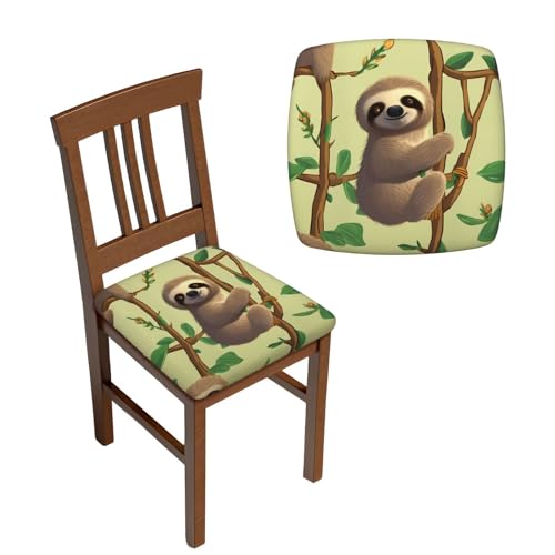 LZQPOEAS Stuhl-Sitzbezüge, quadratisch, waschbar, niedlicher Cartoon-Faultier-Kissenbezug, abnehmbarer Kissenbezug für Esszimmerstühle, Stuhlschoner, 2 Stück von LZQPOEAS
