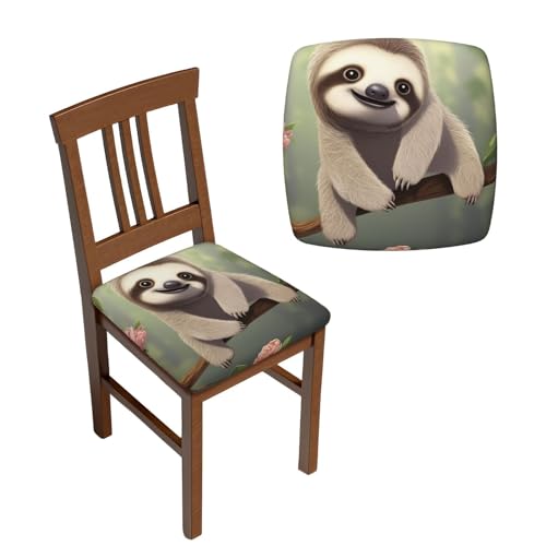 LZQPOEAS Stuhl-Sitzbezüge-Set, vierteilig, quadratisch, waschbar, niedliches Baby-Faultier-Kissenbezug, abnehmbarer Kissenbezug für Esszimmerstühle, Stuhlschoner von LZQPOEAS