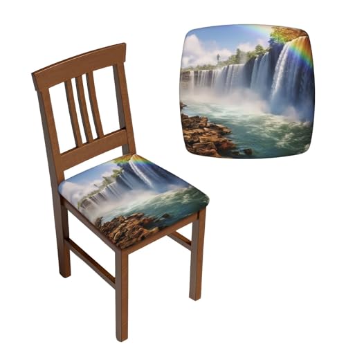 Stuhl-Sitzbezüge, 6-teilig, quadratisch, waschbar, Wasserfall- und Regenbogen-Kissenbezug, abnehmbarer Kissenbezug für Esszimmerstühle, Stuhlschoner für Zuhause von LZQPOEAS