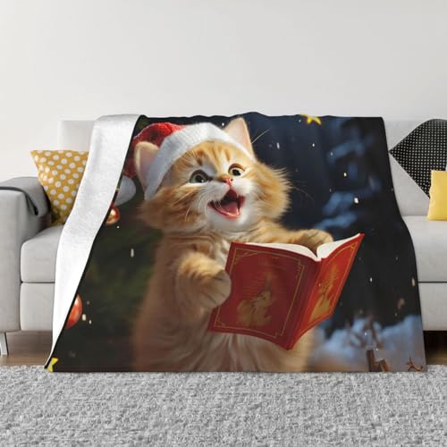 Süße Katze singt Weihnachtslieder, ultraweiche Micro-Fleece-Decke, warme Überwurfdecke für Couch, leichte Decke, Luxus-Bettdecken für Sofa, Stuhl, Schlafzimmer, Wohnzimmer von LZQPOEAS