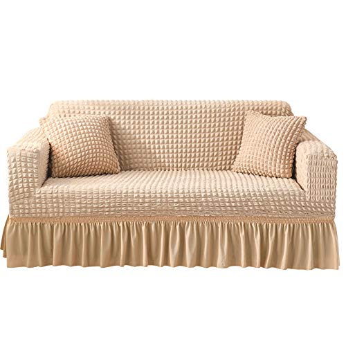 LZQpearl Elastische Sofabezüge, Sofabezug, Minimalistische Mode, Bubble-Stoff, Sofabezug Im Modernen Stil Im Rockstil, Vollständig Bezogener Und Rutschfester Sofabezug (Beige,4 Seater) von LZQpearl