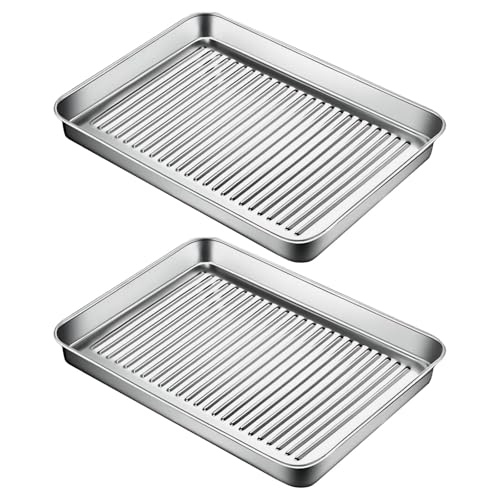 Backblech, Antihaft-Backbleche, 2er-Set, Edelstahl-Backblech, verwindungssteife rechteckige 26,9 cm x 41, 43, Hochleistungs-Backform, Metall-Backblech, Backbleche for Kekse(270x210mm) von LZTDSBX
