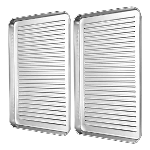 Backblech, Antihaftbeschichtetes Backblech-Set aus Edelstahl, 2er-Pack, 24,1 cm, 32, 43,9, rechteckige Toaster-Backbleche for Kekse, verzugsfeste Backbleche for den Ofen(320x250mm) von LZTDSBX