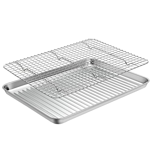Backblech, Backblech, rechteckig, antihaftbeschichtet, Edelstahl-Backblech mit Abkühlgitter, strapazierfähig, hitzebeständig, Serviertablett, verzugsbeständiges Metallblech(320x250mm) von LZTDSBX