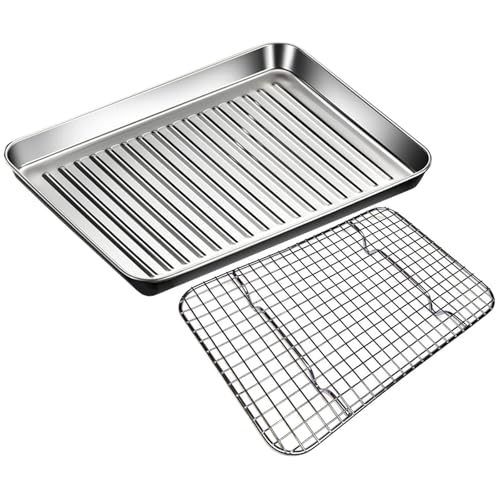 Backblech, Backblech-Set aus Edelstahl, rechteckiges Backblech mit Abkühlgitter, robuste antihaftbeschichtete Backform for Toasteröfen for Backen, Kochen und Braten(440x320mm) von LZTDSBX