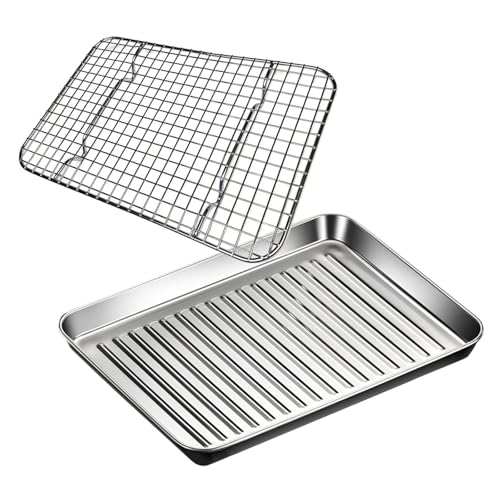 Backblech, Backblech-Set aus Edelstahl for den Backofen mit Kühlgitter, Zange und Ölpinsel, robuste antihaftbeschichtete Backbleche, hitzebeständiges rechteckiges Backblech(410x310mm) von LZTDSBX