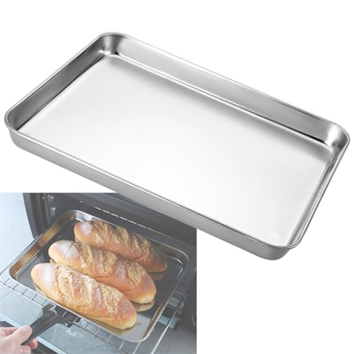 Backblech, Backblech aus Edelstahl, rechteckiges, antihaftbeschichtet, verzugsbeständig, robuste Backbleche, Serviertablett for die Küche, Pfanne mit glattem Rand(40.5x30.5x2.5cm) von LZTDSBX